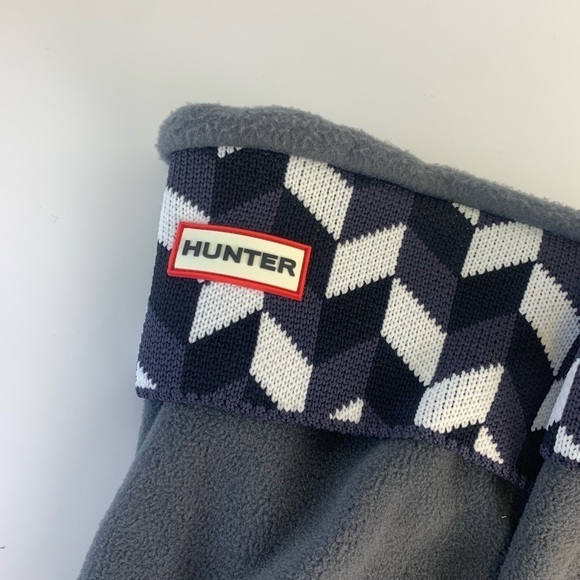 HUNTER Fold Cuff Tall Boot Socks Gray Black Geometric Women Size Large 8-10 - Picture 2 of 8